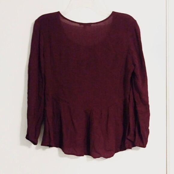 Bleuh Ciel Maroon Embroidered Keyhole Tie Neck Top - Picture 2 of 6